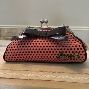 Sourpuss Pink and Black Polka Dot Clutch